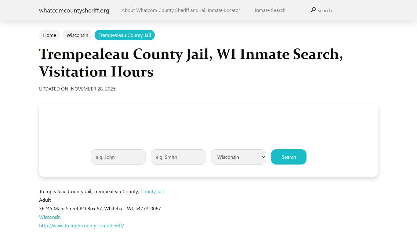 Trempealeau County Jail, WI Inmate Search, Visitation Hours